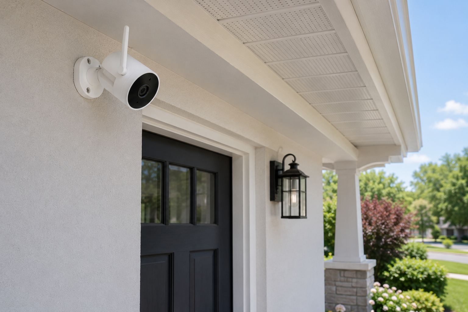 outdoor security camera mounted near front door