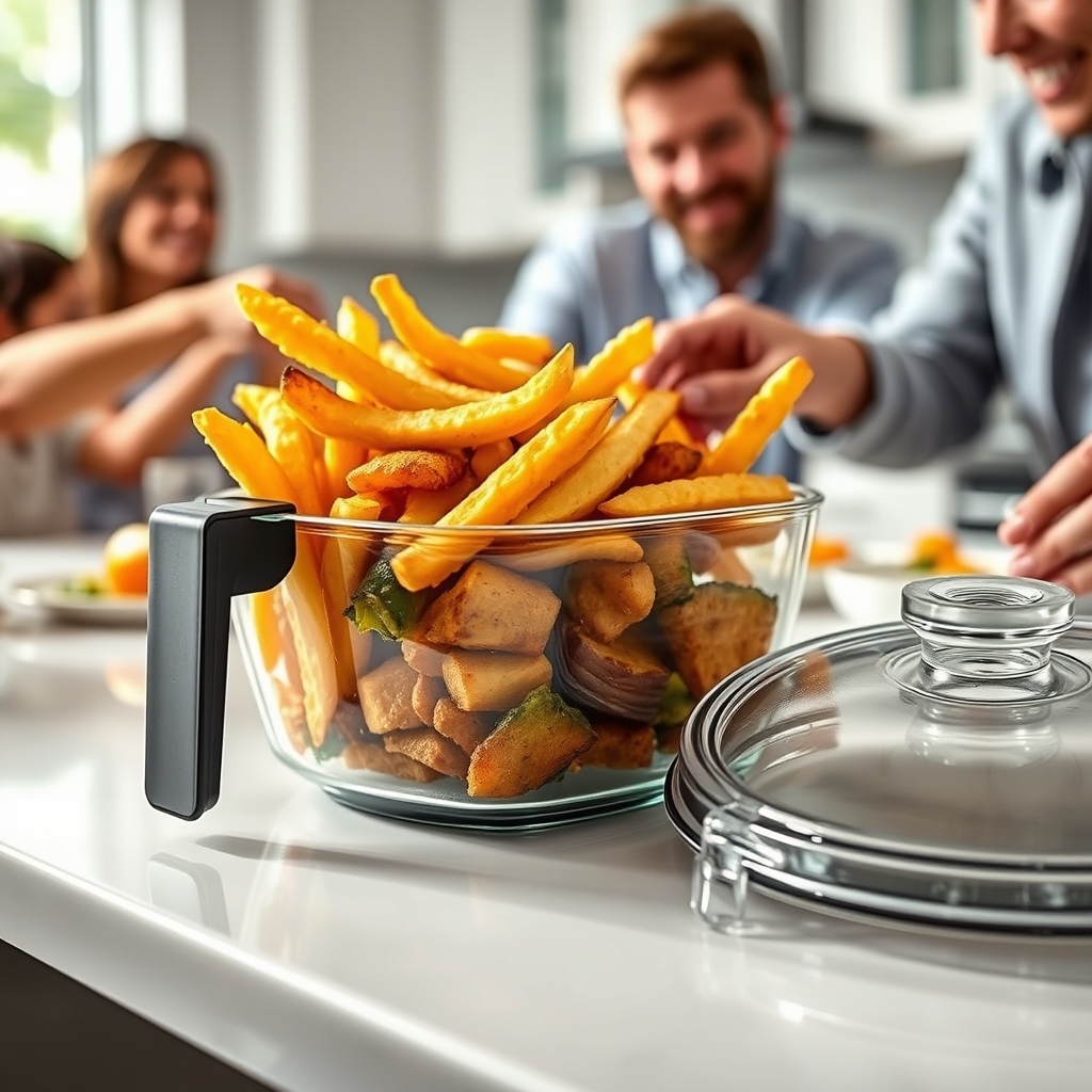 glass airfryer in action