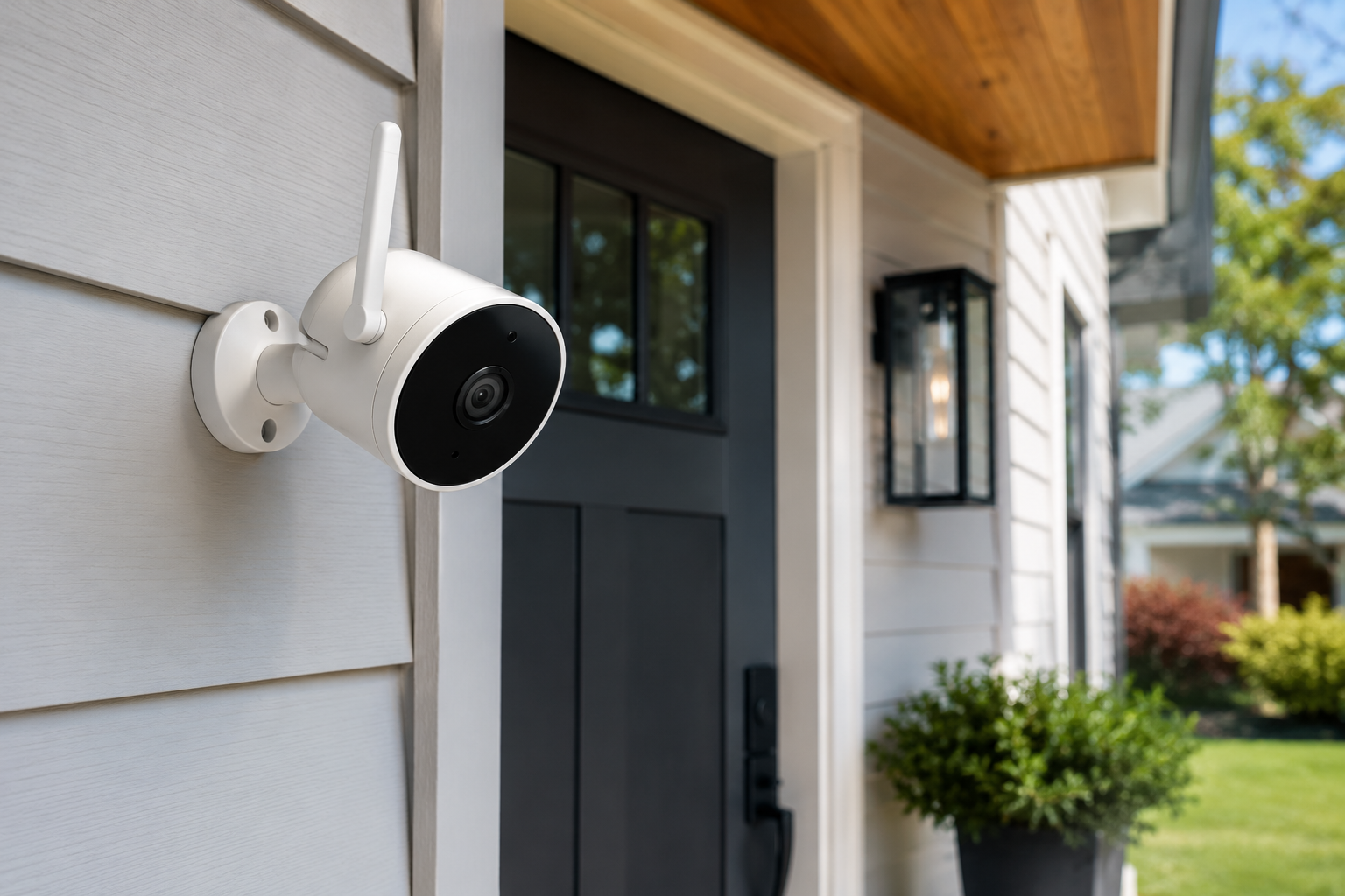 outdoor security camera mounted near front door