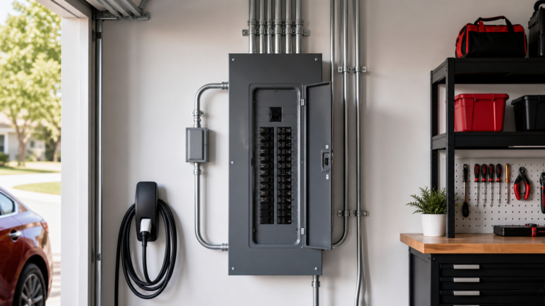 Modern home electrical panel upgrade for 200 amp service and EV charger readiness